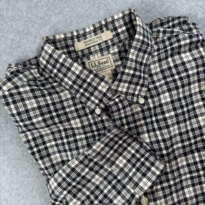 L.L. Bean Wrinkle Free Black White Plaid Button Down Shirt Sz. L Traditional Fit